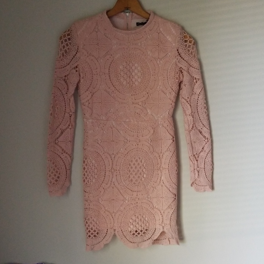 blush pink crocheted dress